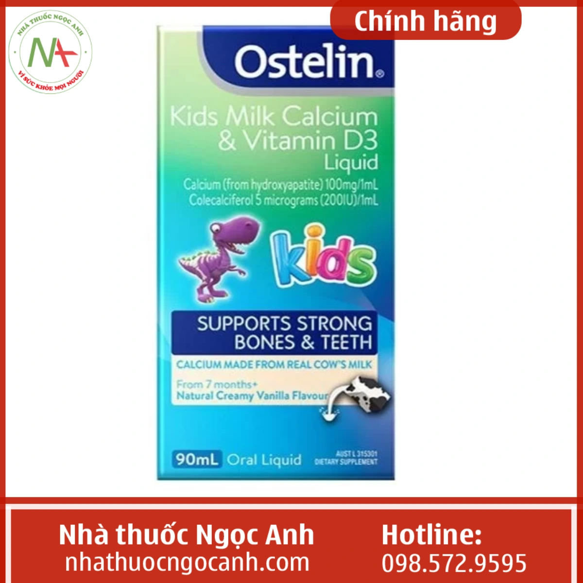 CANXI SỮA OSTELIN KIDS MILK CALCIUM & VITAMIN D3 CỦA ÚC LỌ 90ML