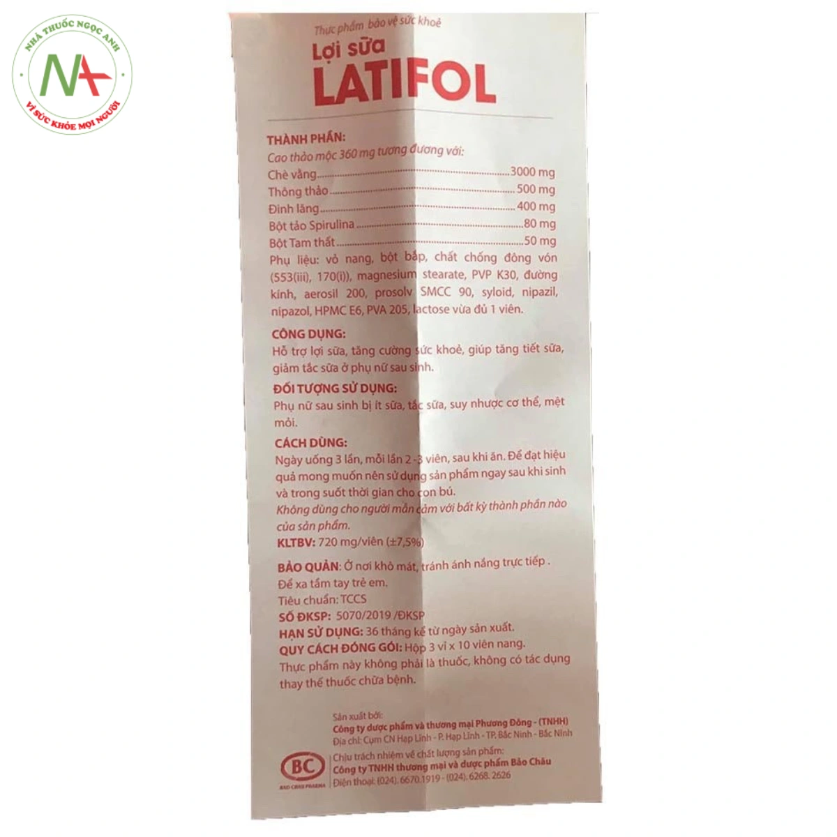 Hướng dẫn sử dụng Lợi sữa Latifol
