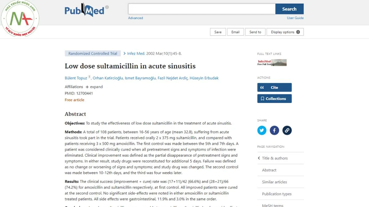 Low dose sultamicillin in acute sinusitis