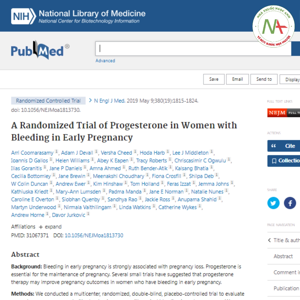A Randomized Trial of Progesterone in Women with Bleeding in Early Pregnancy