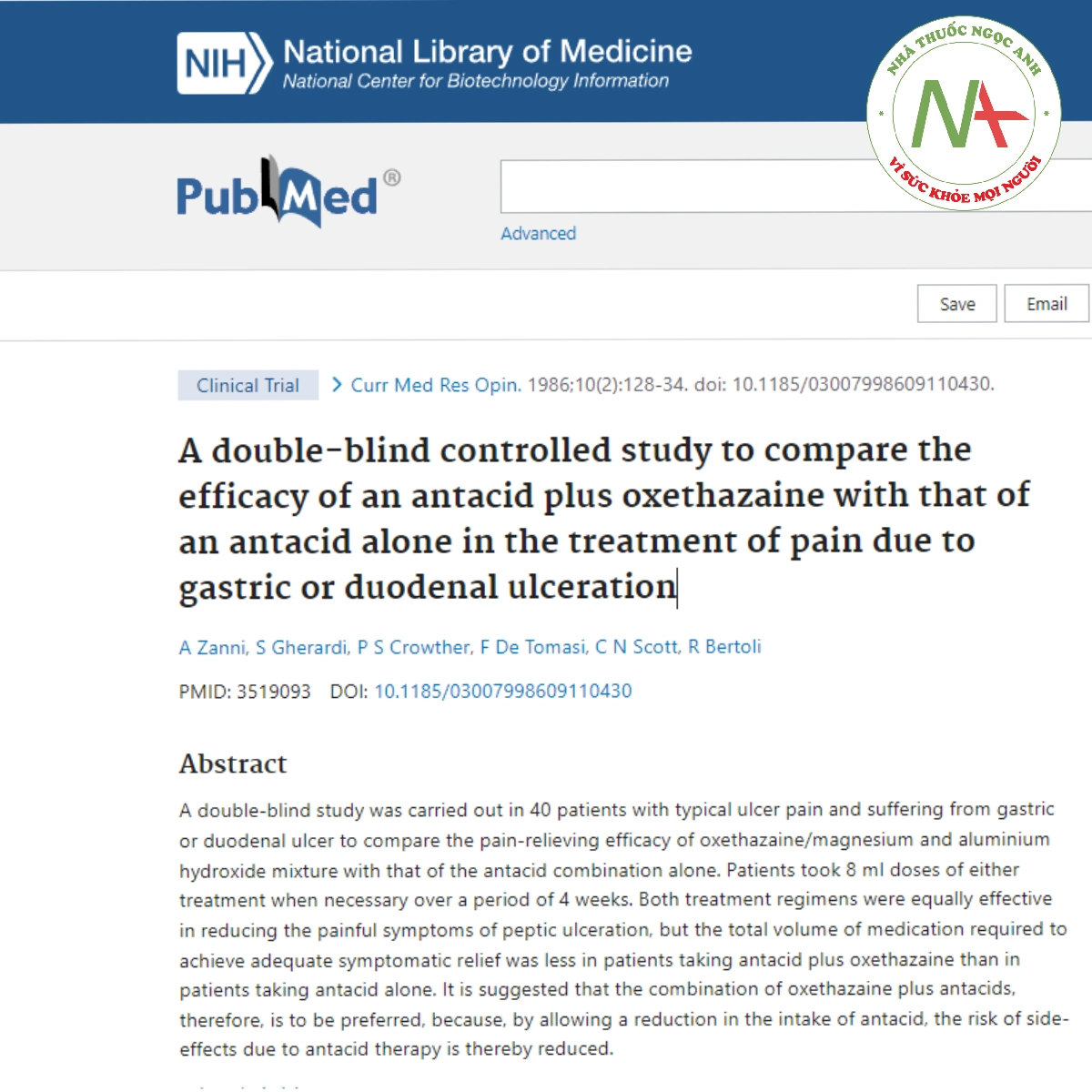 A double-blind controlled study to compare the efficacy of an antacid plus oxethazaine with that of an antacid alone in the treatment of pain due to gastric or duodenal ulceration