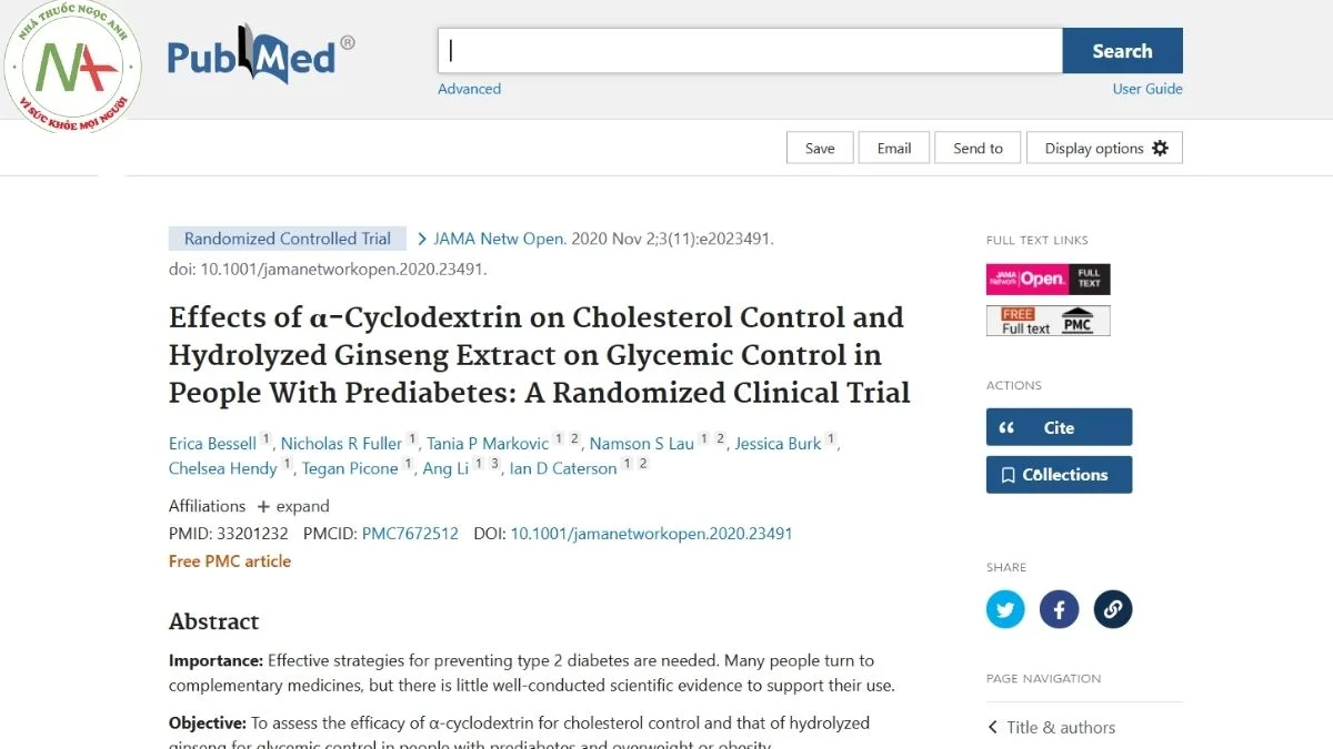 Effects of α-Cyclodextrin on Cholesterol Control and Hydrolyzed Ginseng Extract on Glycemic Control in People With Prediabetes: A Randomized Clinical Trial