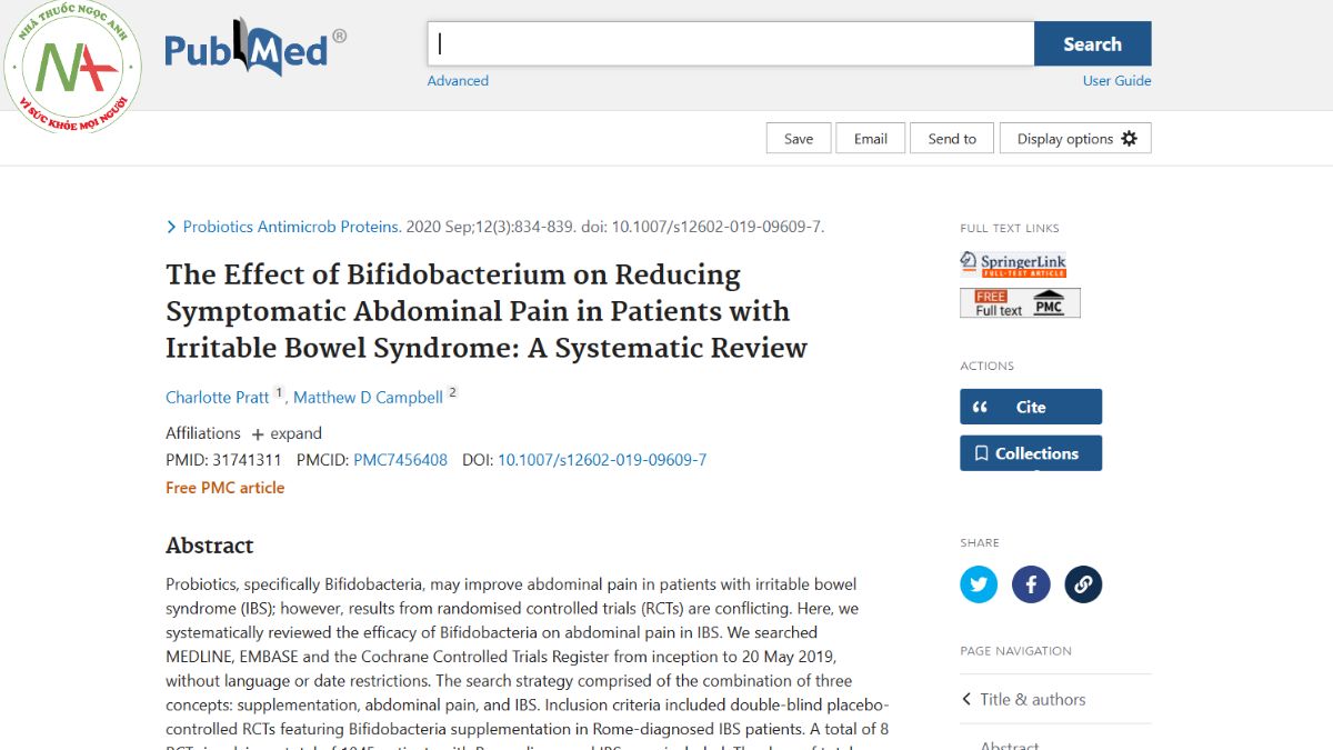 The Effect of Bifidobacterium on Reducing Symptomatic Abdominal Pain in Patients with Irritable Bowel Syndrome: A Systematic Review
