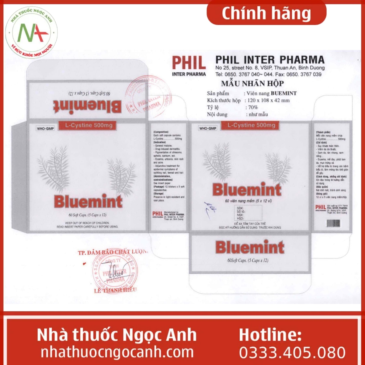 Nhãn thuốc Bluemint 500mg