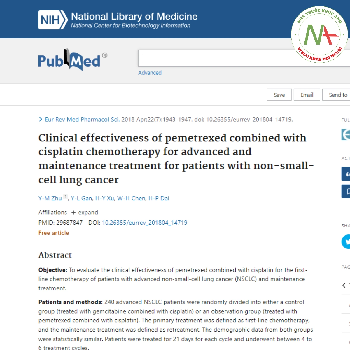 Clinical effectiveness of pemetrexed combined with cisplatin chemotherapy for advanced and maintenance treatment for patients with non-small-cell lung cancer