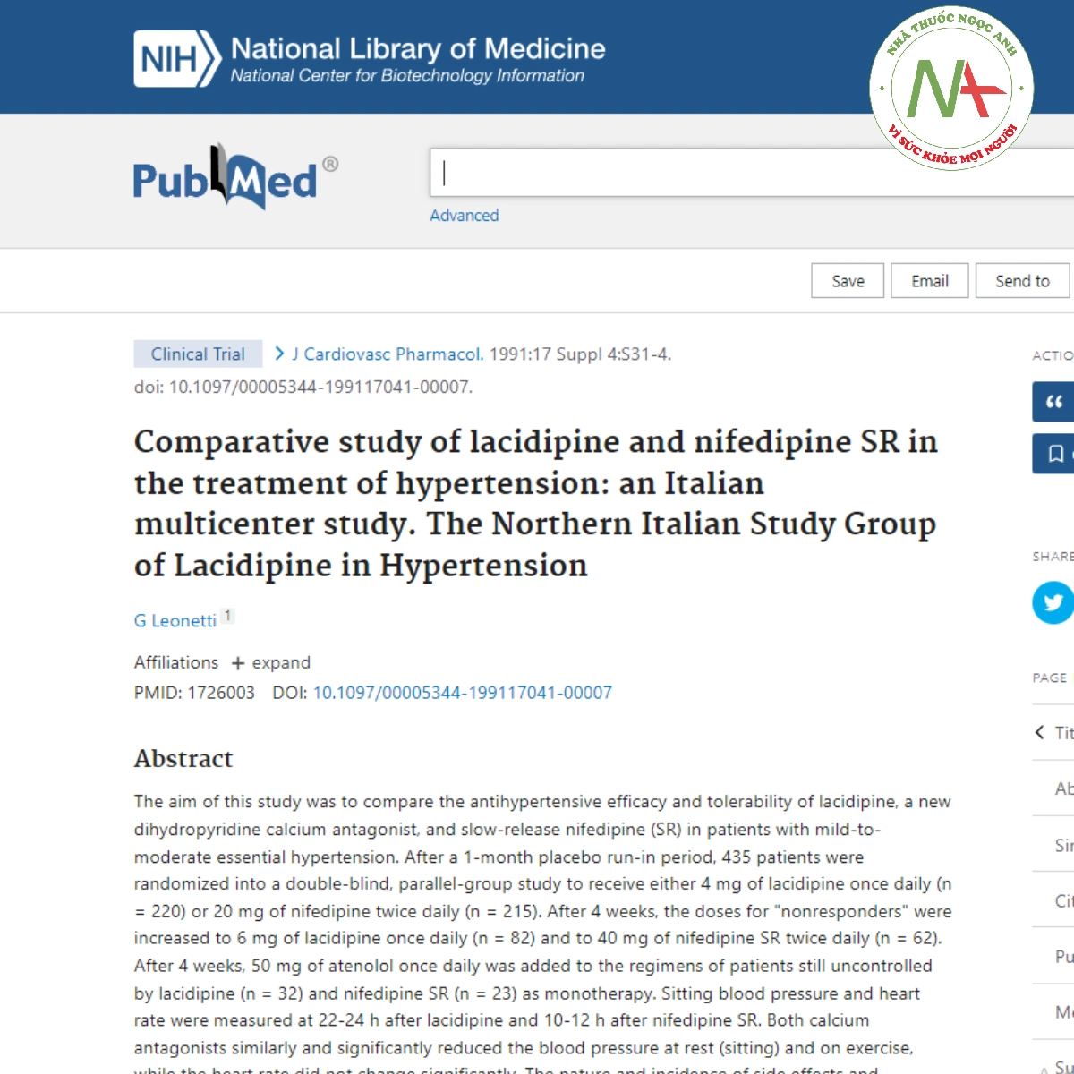 Comparative study of lacidipine and nifedipine SR in the treatment of hypertension_ an Italian multicenter study. The Northern Italian Study Group of Lacidipine in Hypertension
