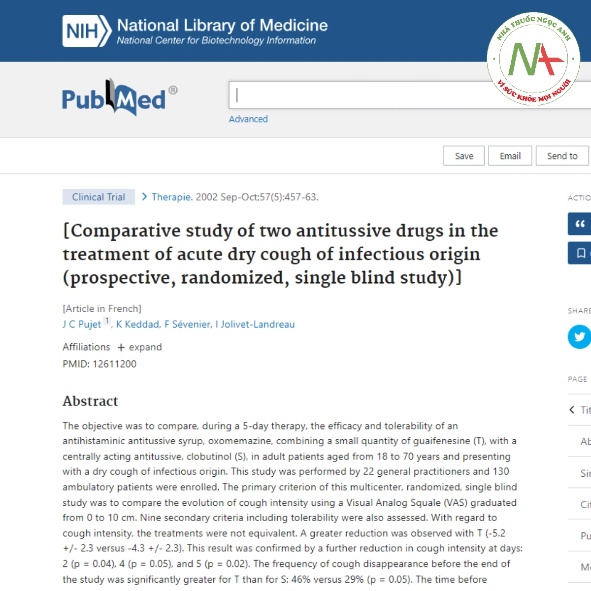 Comparative study of two antitussive drugs in the treatment of acute dry cough of infectious origin (prospective, randomized, single blind study)