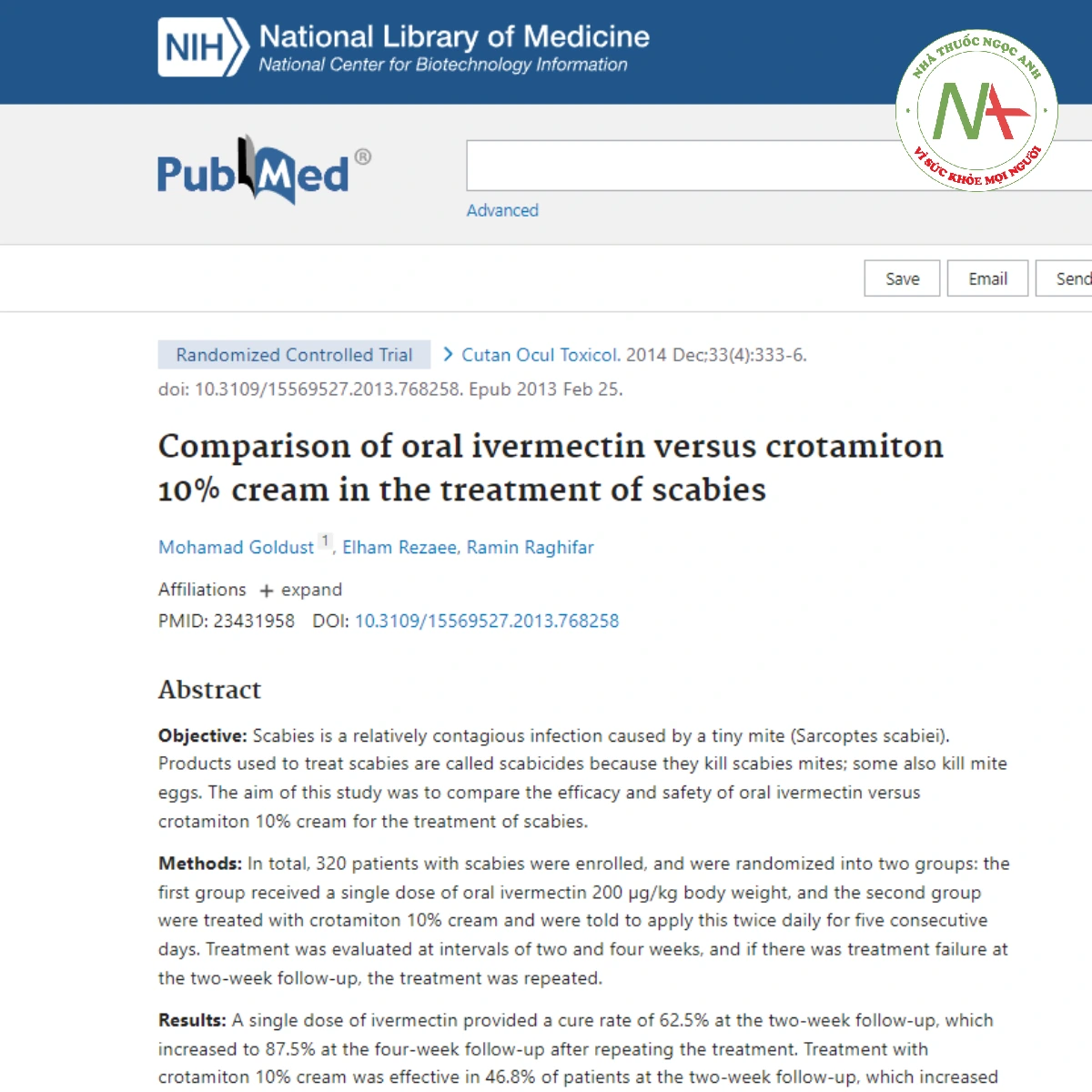 Comparison of oral ivermectin versus crotamiton 10% cream in the treatment of scabies