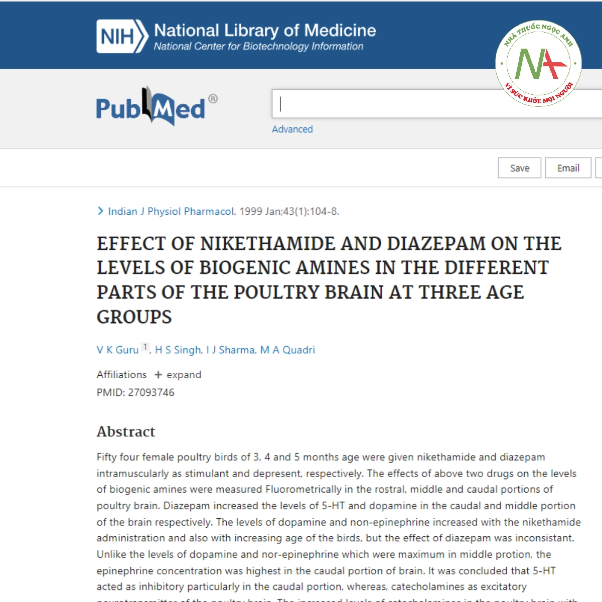 EFFECT OF NIKETHAMIDE AND DIAZEPAM ON THE LEVELS OF BIOGENIC AMINES IN THE DIFFERENT PARTS OF THE POULTRY BRAIN AT THREE AGE GROUPS