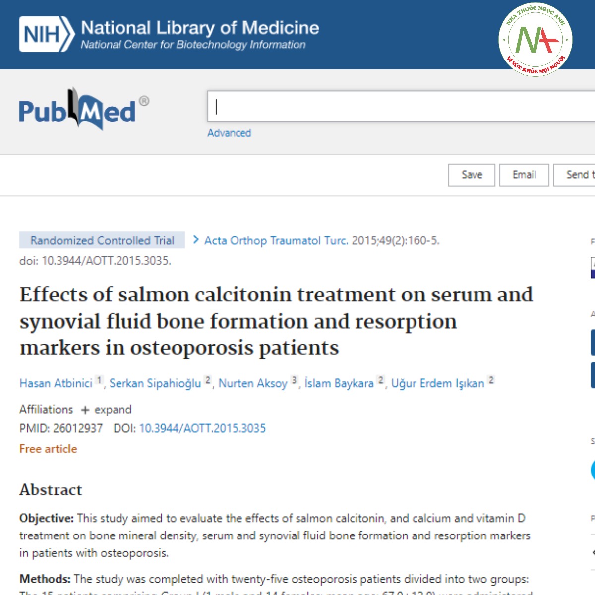 Effects of salmon calcitonin treatment on serum and synovial fluid bone formation and resorption markers in osteoporosis patients