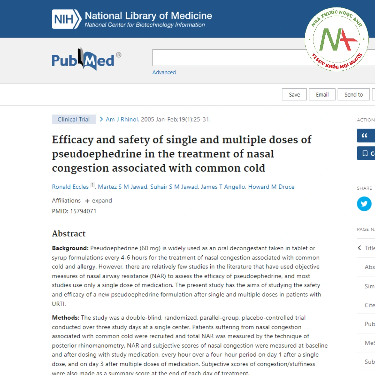 Efficacy and safety of single and multiple doses of pseudoephedrine in the treatment of nasal congestion associated with common cold