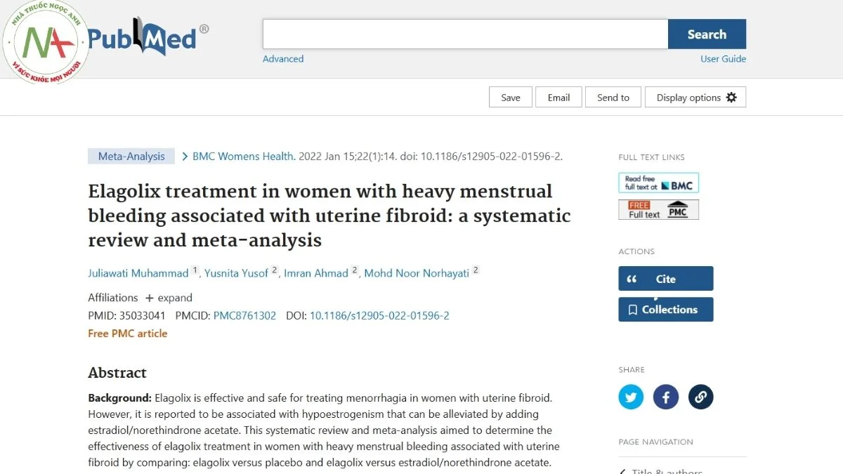 Elagolix treatment in women with heavy menstrual bleeding associated with uterine fibroid: a systematic review and meta-analysis