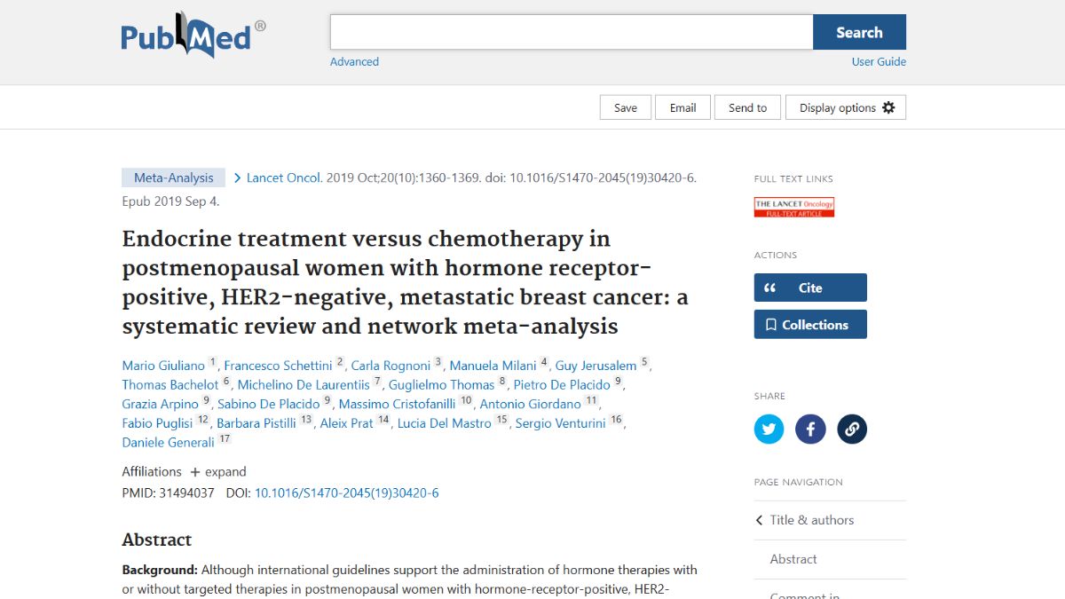 Endocrine treatment versus chemotherapy in postmenopausal women with hormone receptor-positive, HER2-negative, metastatic breast cancer: a systematic review and network meta-analysis