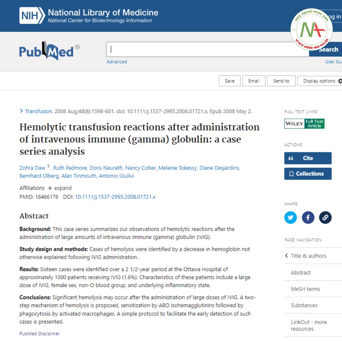 Hemolytic transfusion reactions after administration of intravenous immune (gamma) globulin_ a case series analysis