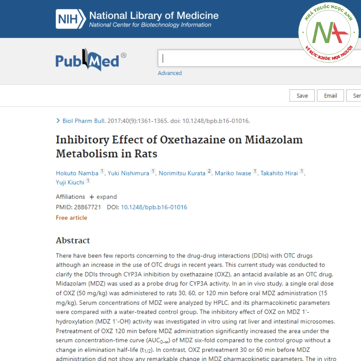 Inhibitory Effect of Oxethazaine on Midazolam Metabolism in Rats