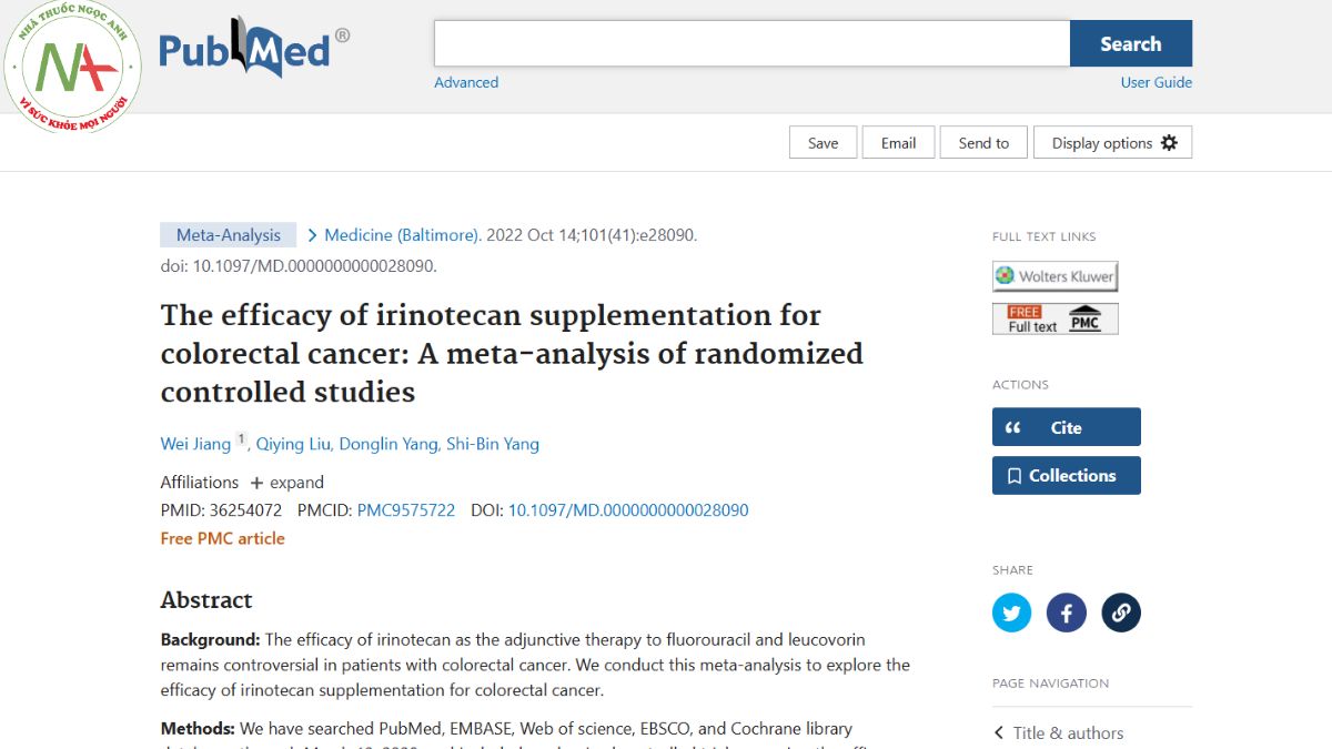 The efficacy of irinotecan supplementation for colorectal cancer: A meta-analysis of randomized controlled studies