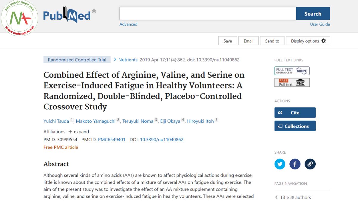 Combined Effect of Arginine, Valine, and Serine on Exercise-Induced Fatigue in Healthy Volunteers: A Randomized, Double-Blinded, Placebo-Controlled Crossover Study