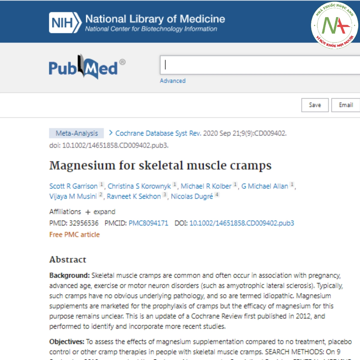 Magnesium for skeletal muscle cramps