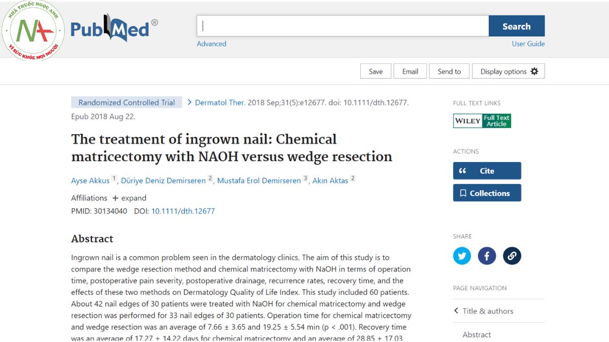 The treatment of ingrown nail: Chemical matricectomy with NAOH versus wedge resection