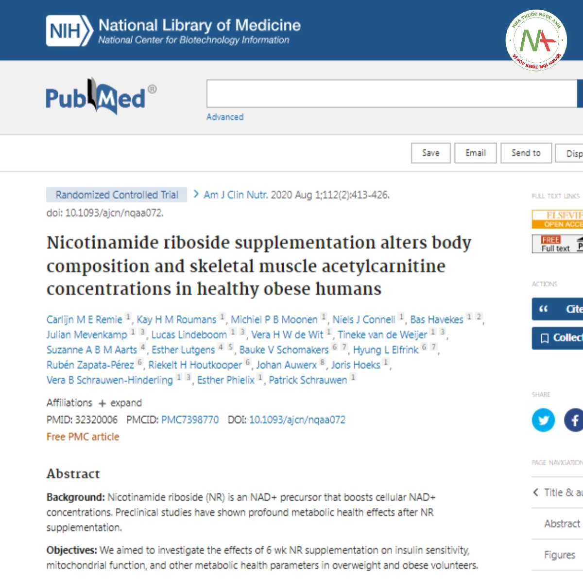 Nicotinamide riboside supplementation alters body composition and skeletal muscle acetylcarnitine concentrations in healthy obese humans