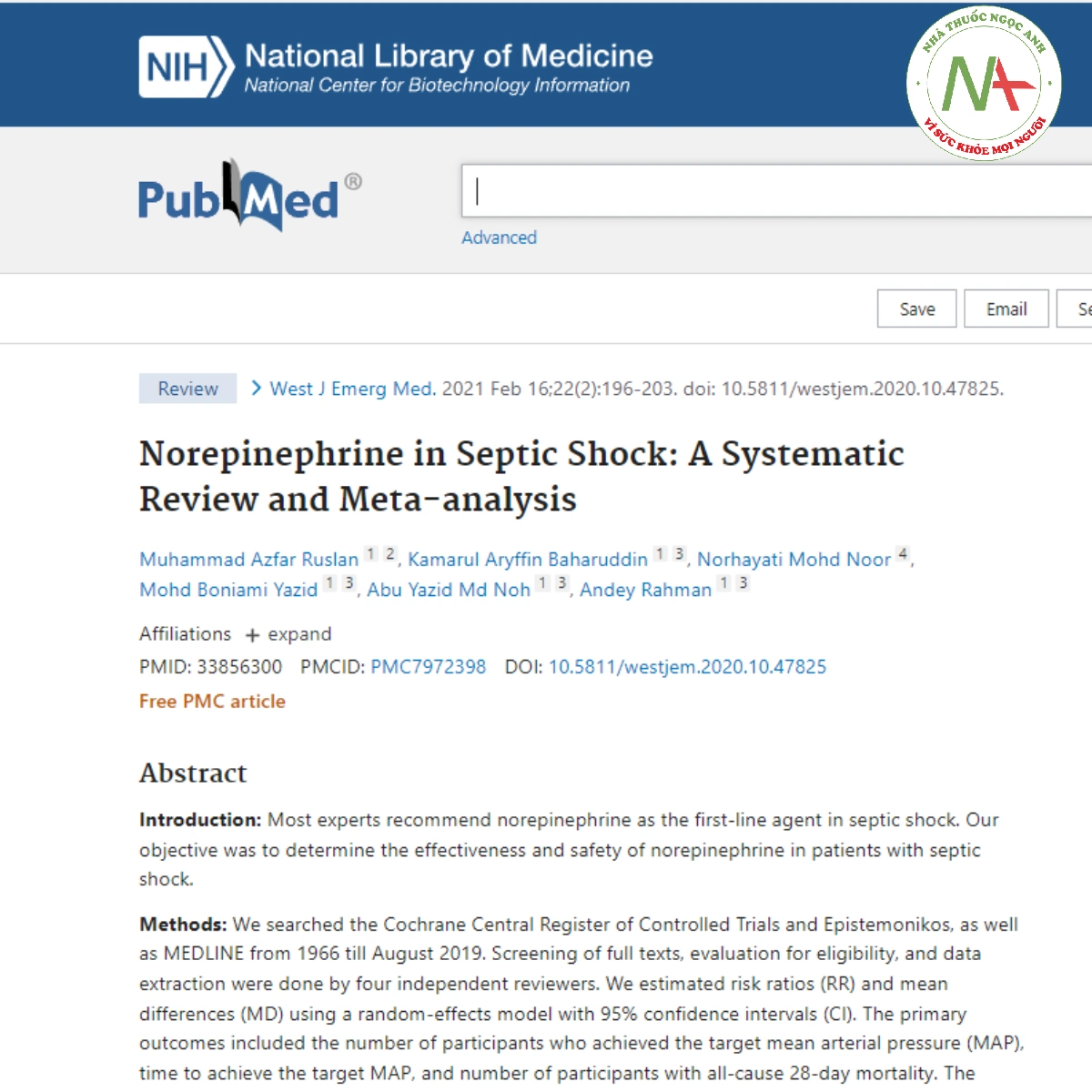 Norepinephrine in Septic Shock_ A Systematic Review and Meta-analysis