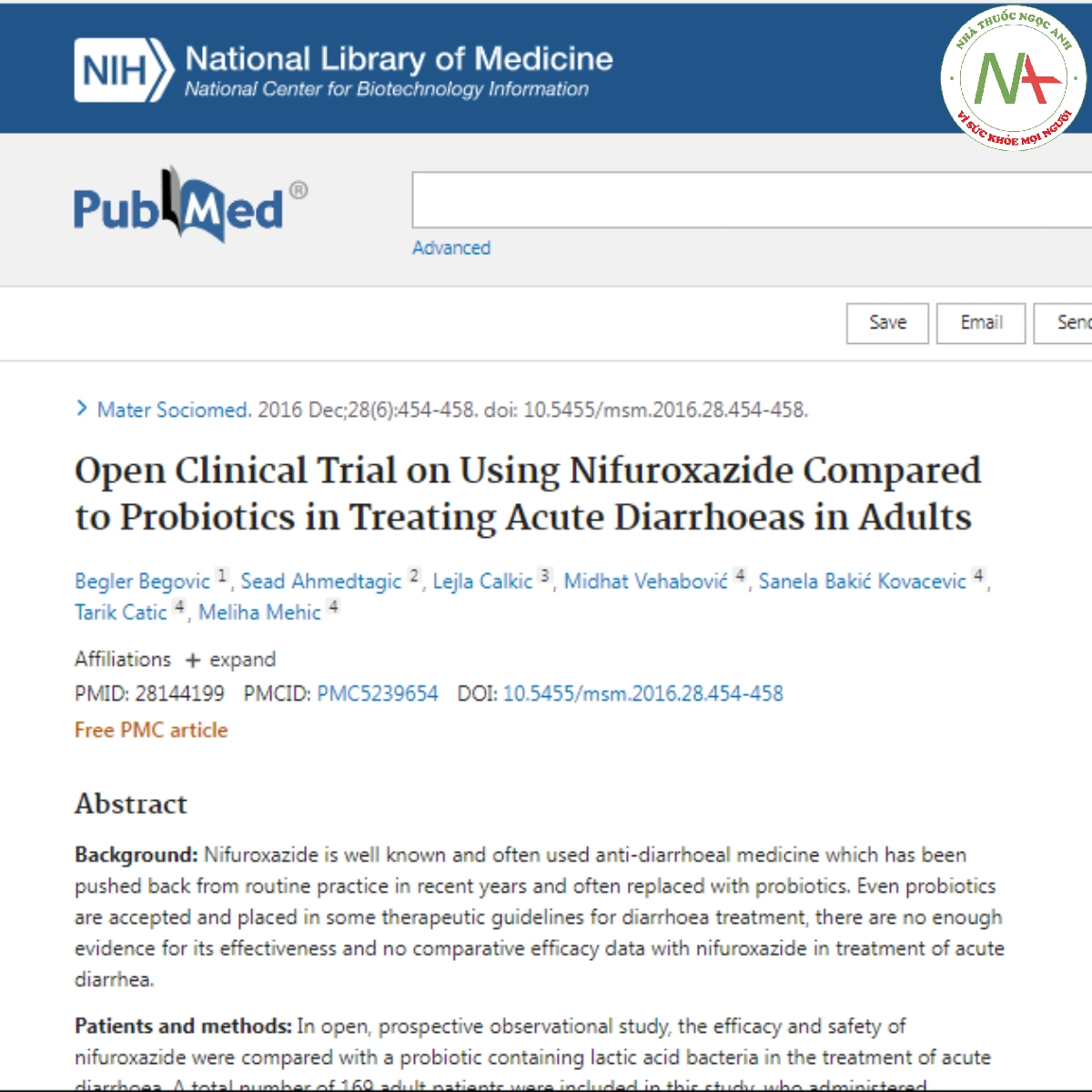 Open Clinical Trial on Using Nifuroxazide Compared to Probiotics in Treating Acute Diarrhoeas in Adults