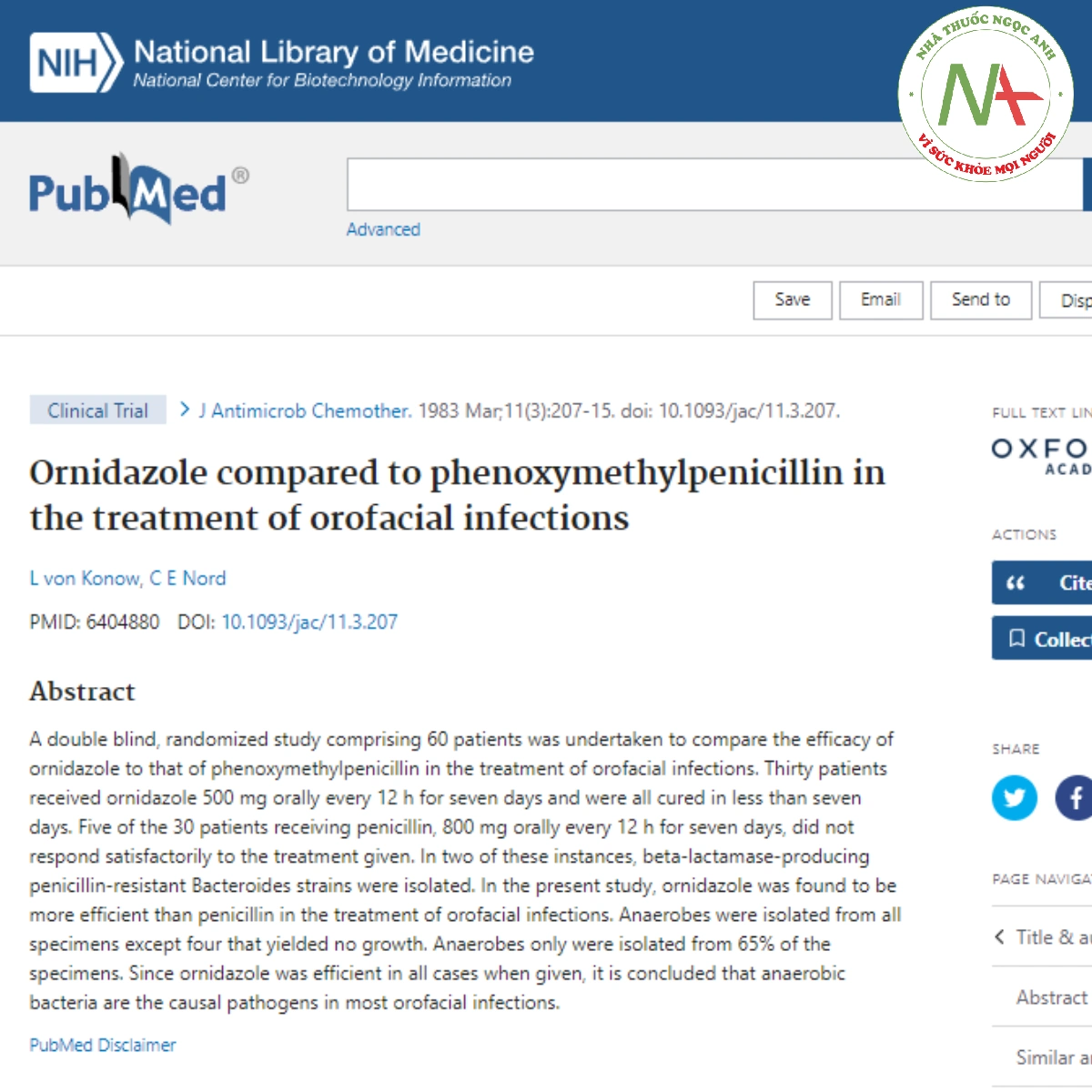 Ornidazole compared to phenoxymethylpenicillin in the treatment of orofacial infections