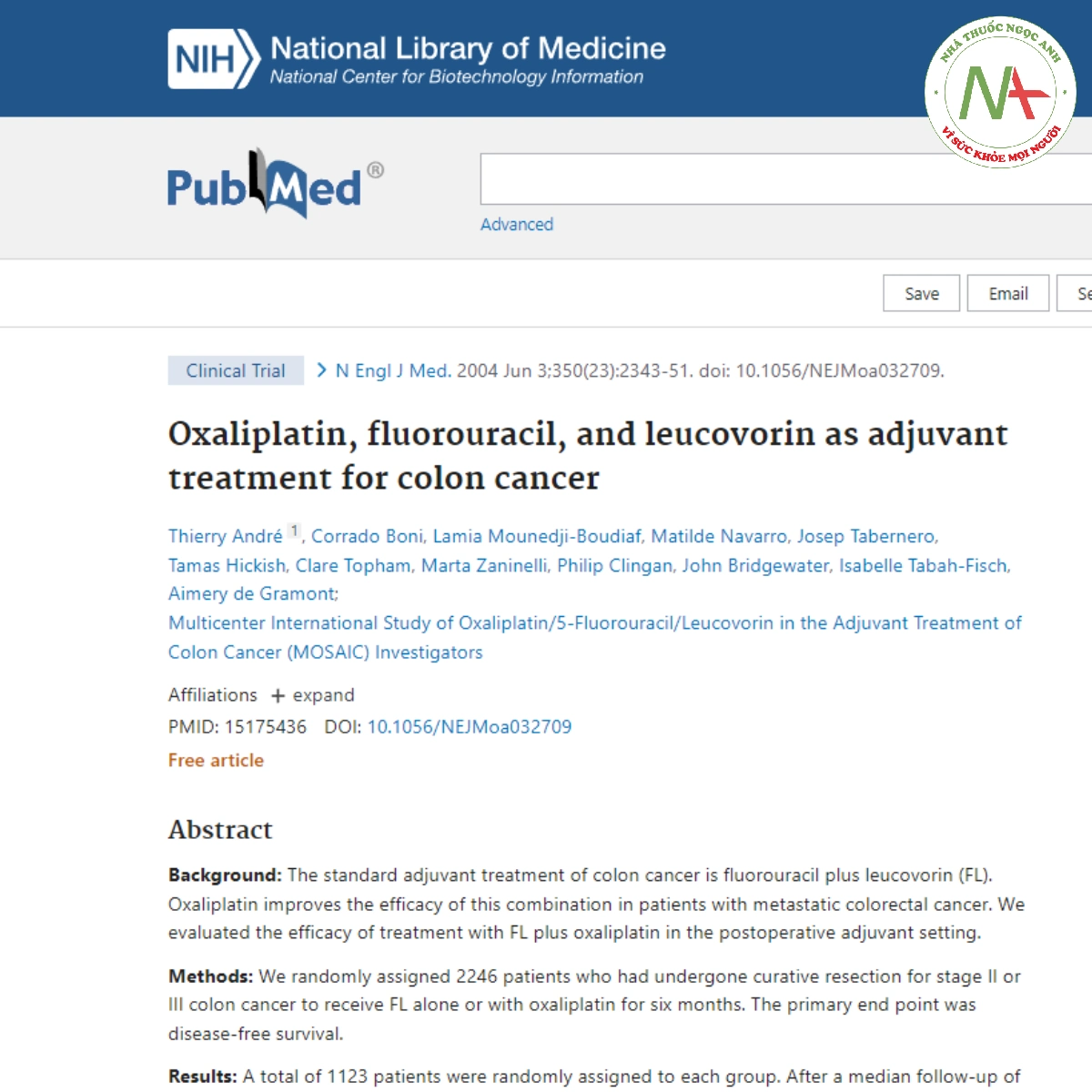 Oxaliplatin, fluorouracil, and leucovorin as adjuvant treatment for colon cancer