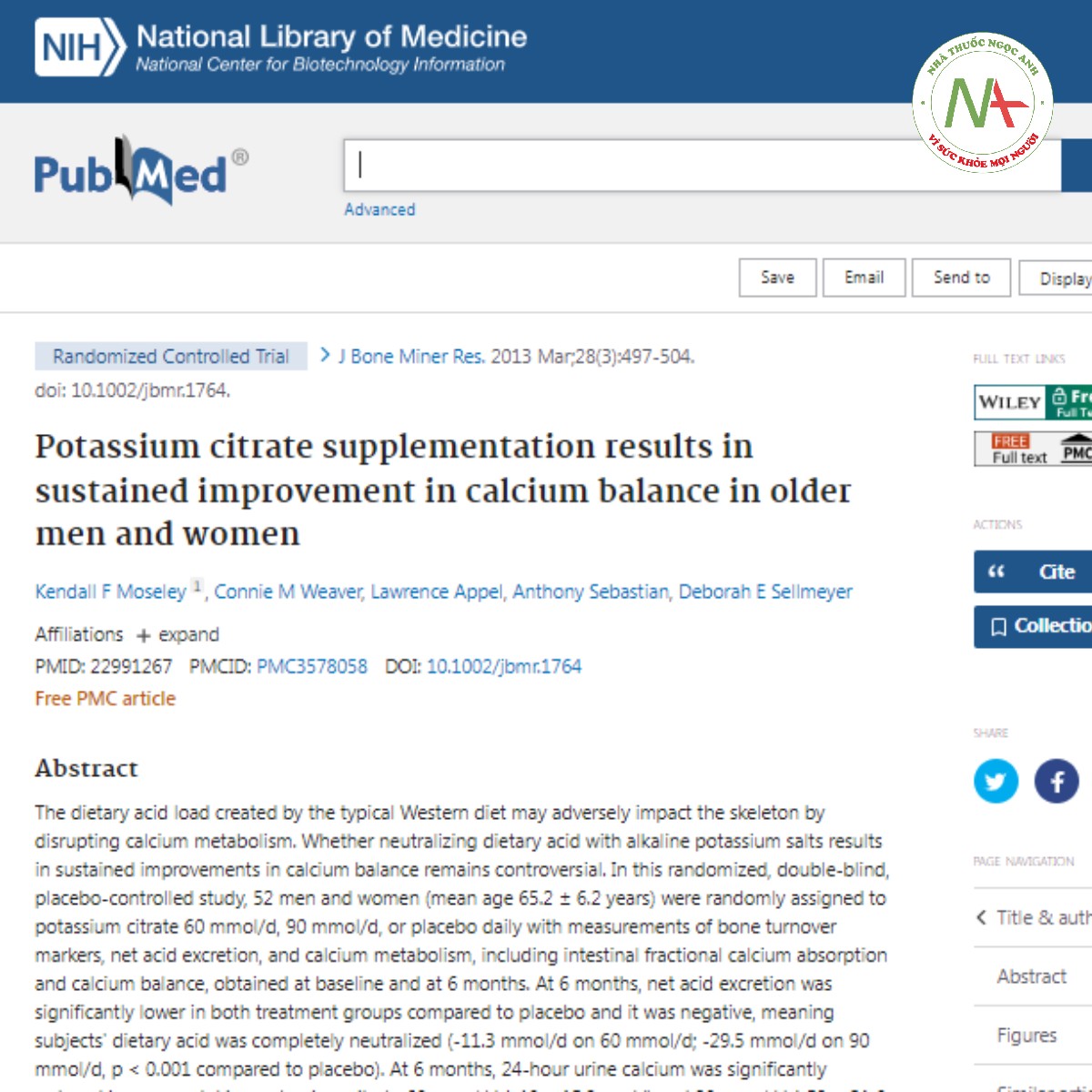 Potassium citrate supplementation results in sustained improvement in calcium balance in older men and women