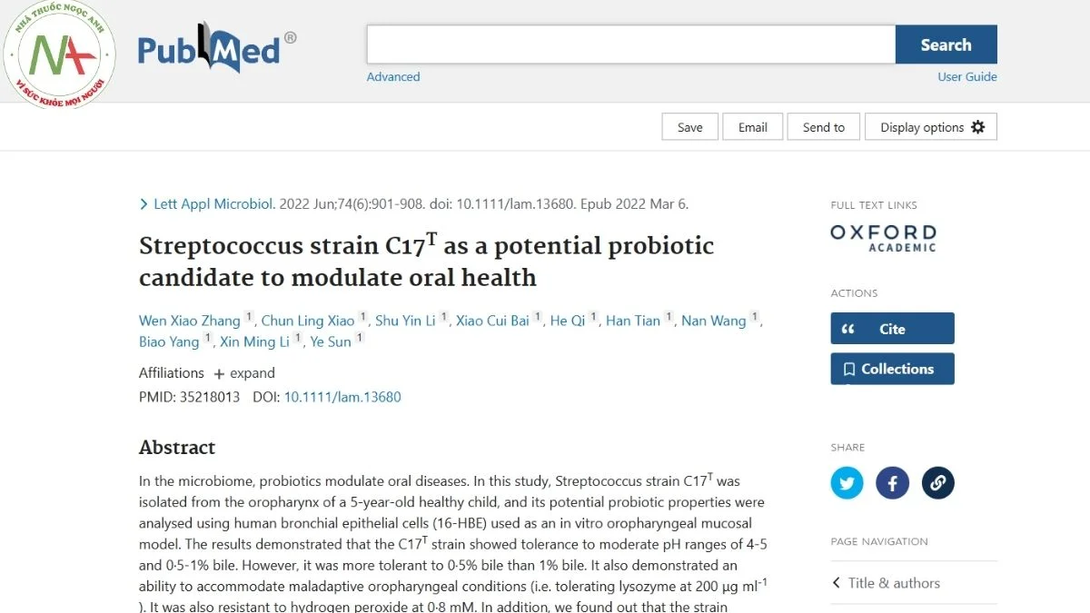 Streptococcus strain C17T as a potential probiotic candidate to modulate oral health