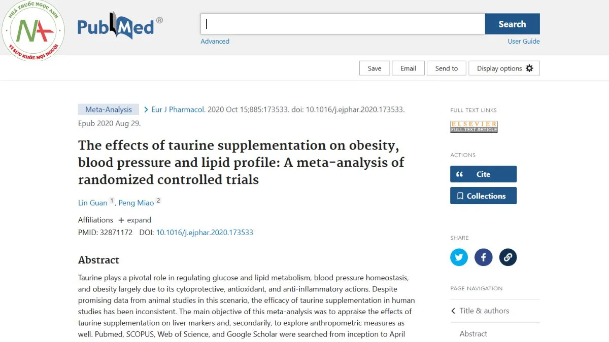 The effects of taurine supplementation on obesity, blood pressure and lipid profile: A meta-analysis of randomized controlled trials