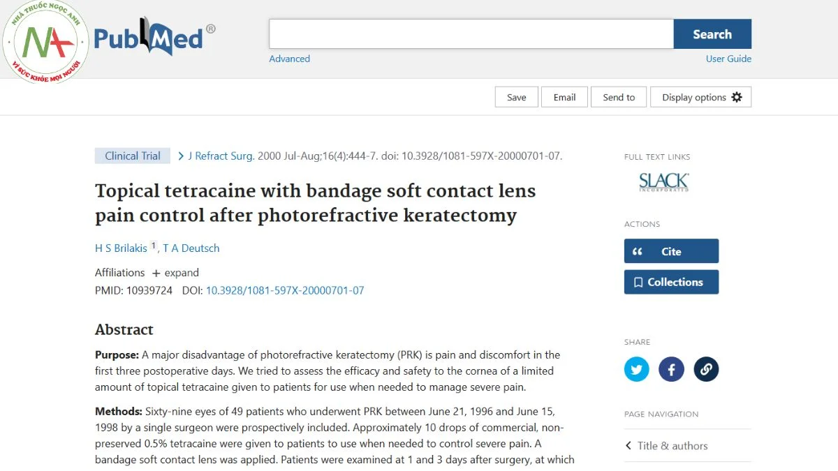 Topical tetracaine with bandage soft contact lens pain control after photorefractive keratectomy