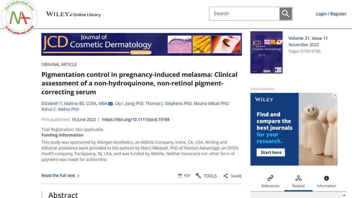 Pigmentation control in pregnancy-induced melasma: Clinical assessment of a non-hydroquinone, non-retinol pigment-correcting serum