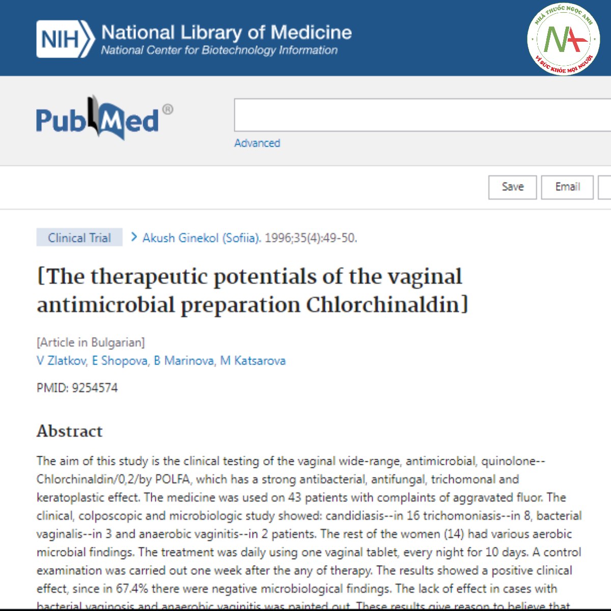 The therapeutic potentials of the vaginal antimicrobial preparation Chlorchinaldin