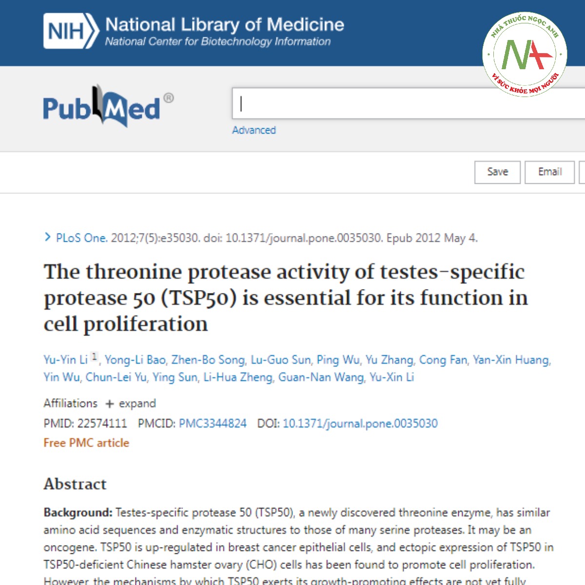 The threonine protease activity of testes-specific protease 50 (TSP50) is essential for its function in cell proliferation