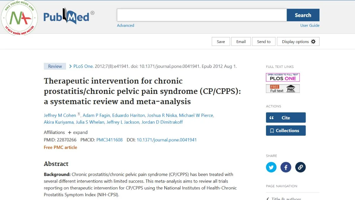 Therapeutic intervention for chronic prostatitis/chronic pelvic pain syndrome (CP/CPPS): a systematic review and meta-analysis