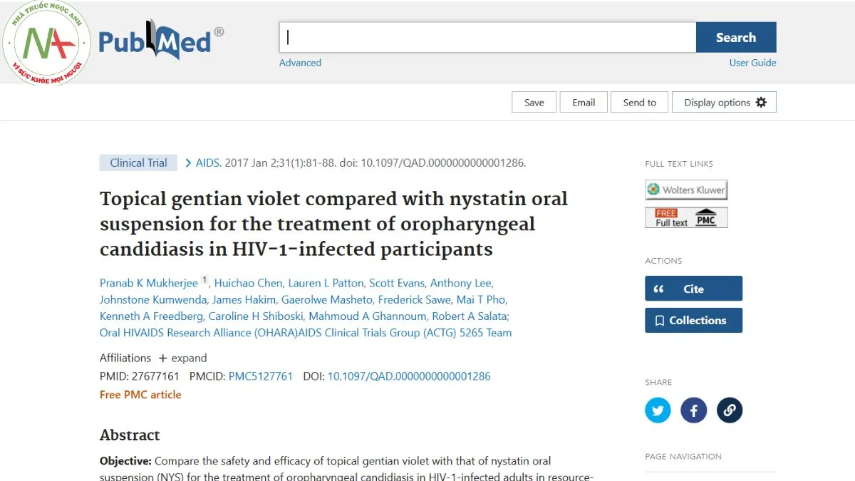 Topical gentian violet compared with nystatin oral suspension for the treatment of oropharyngeal candidiasis in HIV-1-infected participants