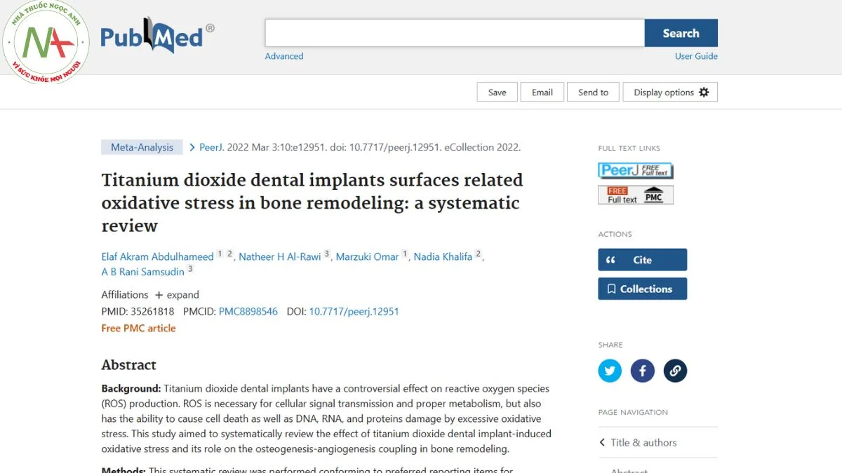 Titanium dioxide dental implants surfaces related oxidative stress in bone remodeling: a systematic review
