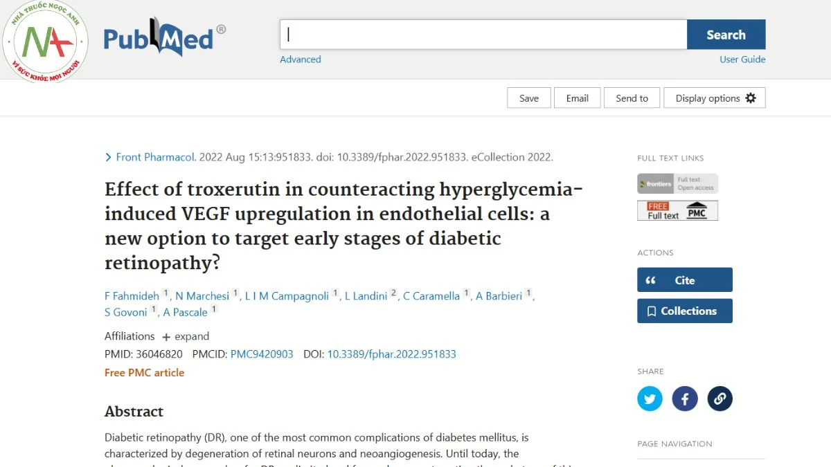 Effect of troxerutin in counteracting hyperglycemia-induced VEGF upregulation in endothelial cells: a new option to target early stages of diabetic retinopathy?