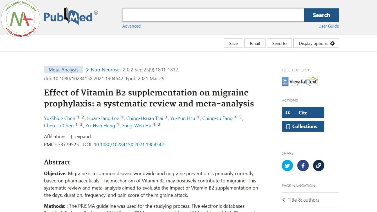 Effect of Vitamin B2 supplementation on migraine prophylaxis: a systematic review and meta-analysis