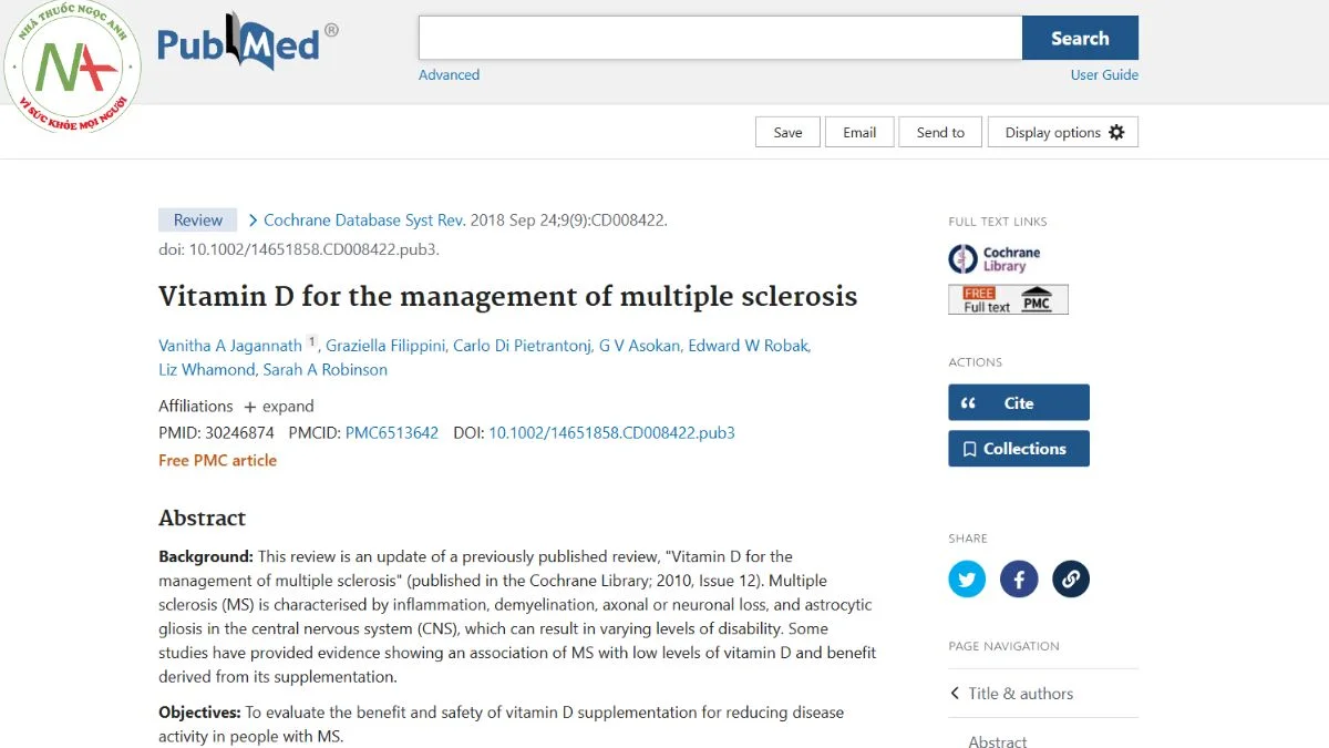 Vitamin D for the management of multiple sclerosis