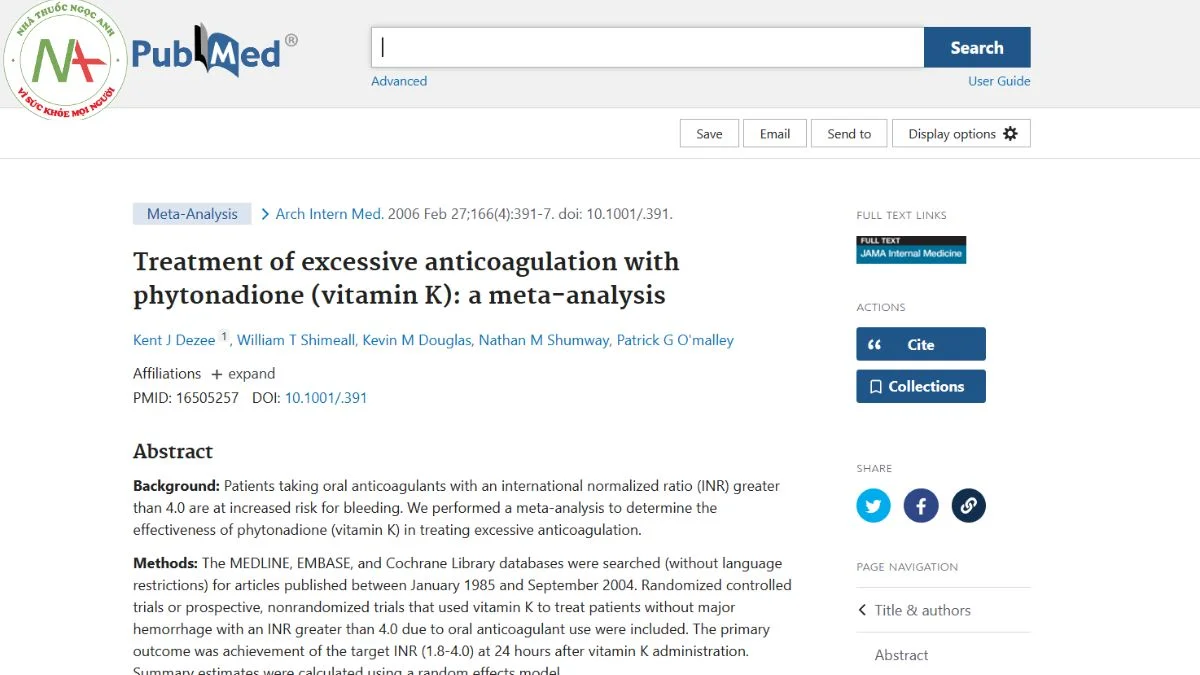Treatment of excessive anticoagulation with phytonadione (vitamin K): a meta-analysis