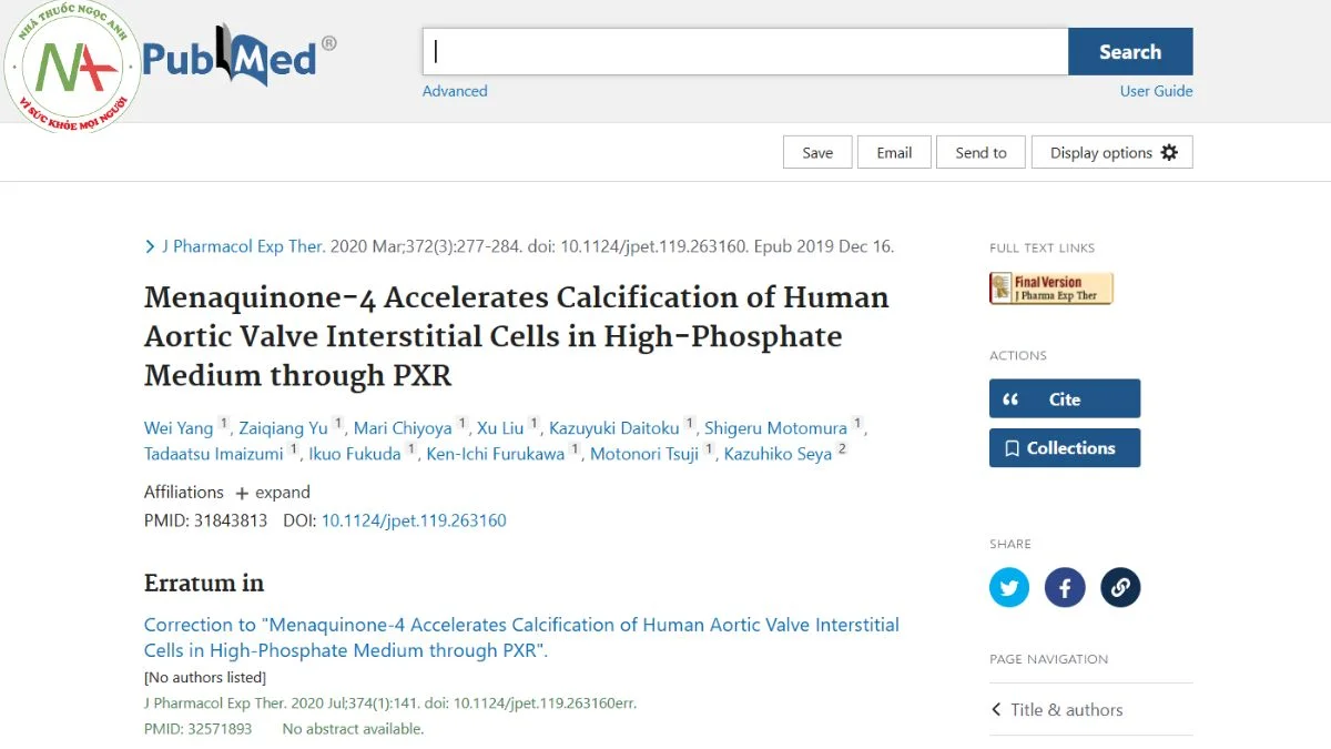 Menaquinone-4 Accelerates Calcification of Human Aortic Valve Interstitial Cells in High-Phosphate Medium through PXR