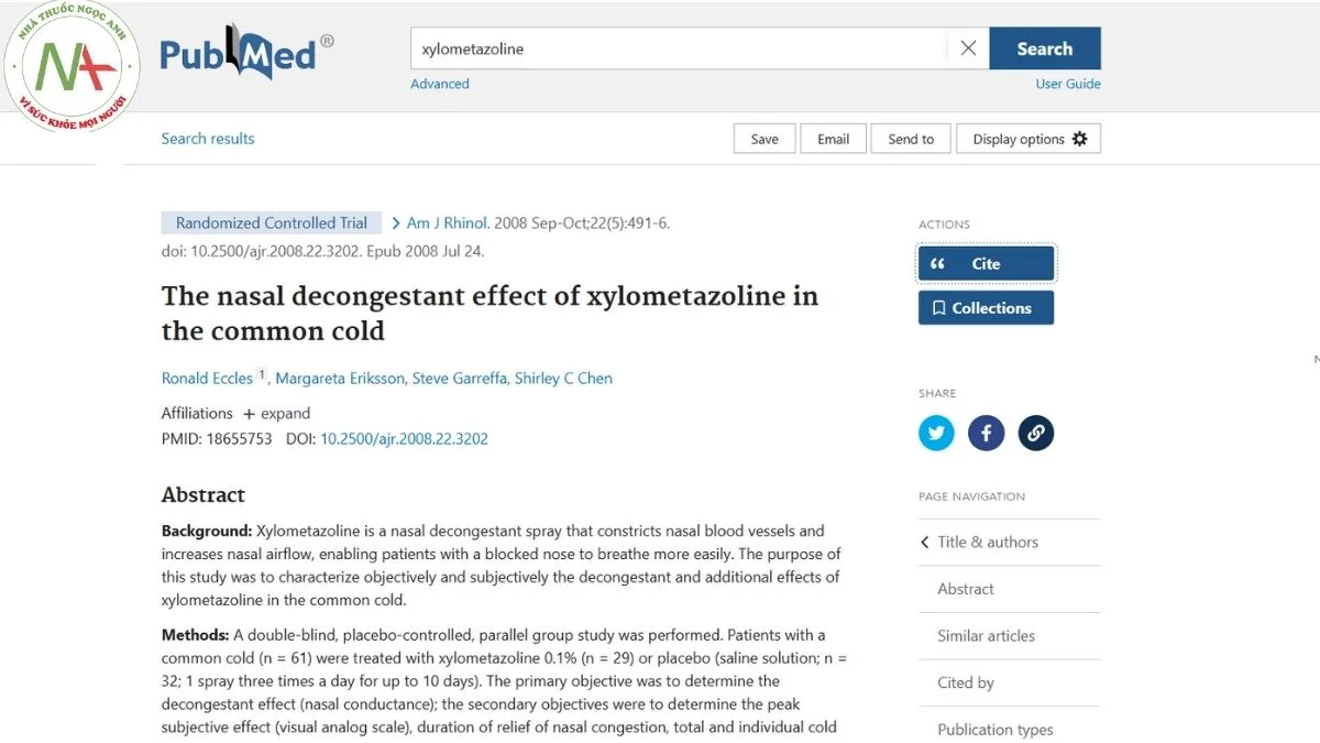 The nasal decongestant effect of xylometazoline in the common cold