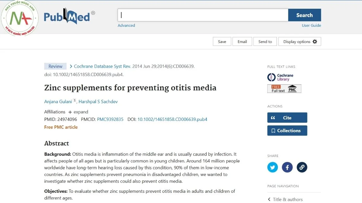 Zinc supplements for preventing otitis media