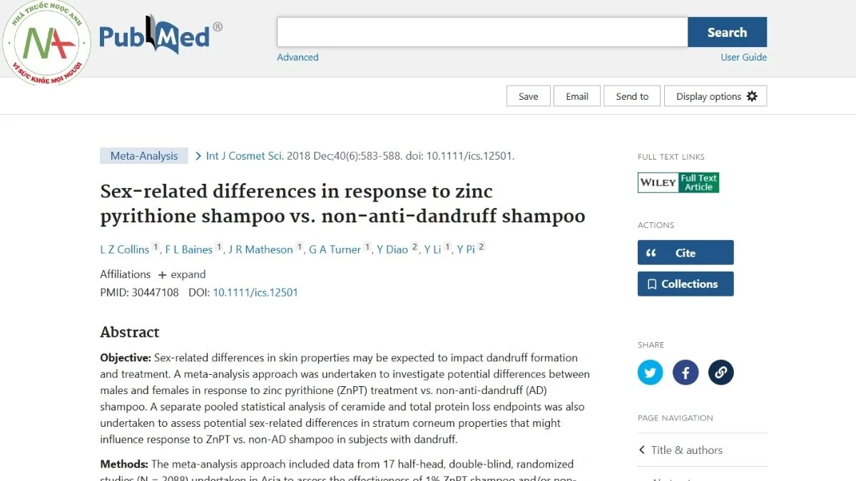 Sex-related differences in response to zinc pyrithione shampoo vs. non-anti-dandruff shampoo