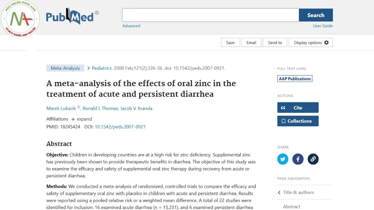A meta-analysis of the effects of oral zinc in the treatment of acute and persistent diarrhea
