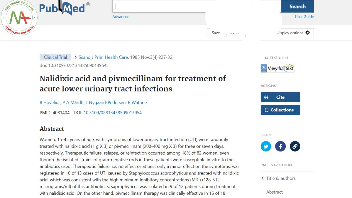 Nalidixic acid and pivmecillinam for treatment of acute lower urinary tract infections