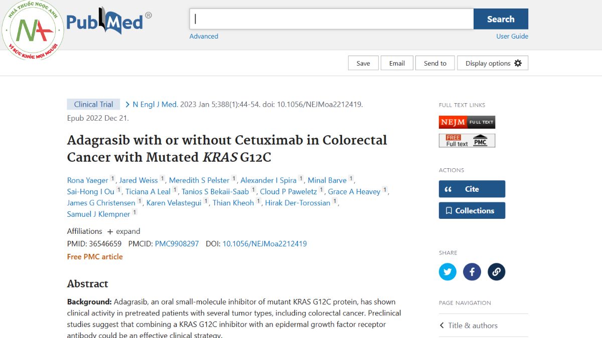 Adagrasib with or without Cetuximab in Colorectal Cancer with Mutated KRAS G12C
