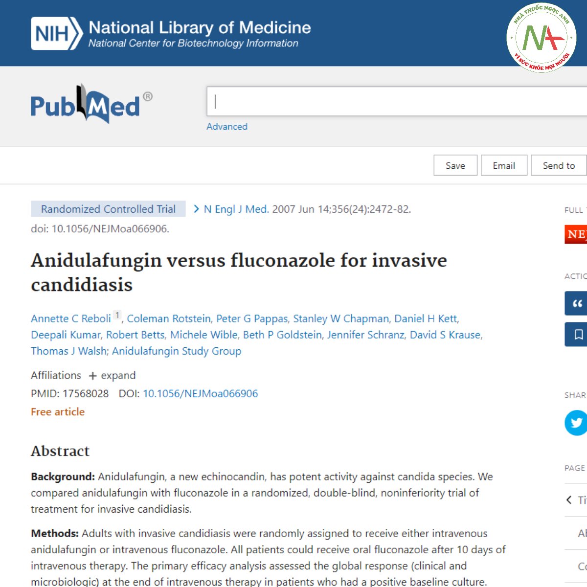 Anidulafungin versus fluconazole for invasive candidiasis